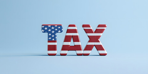 the word tax in 3d, styled with a flag design. a simple, impactful image representing taxation and f