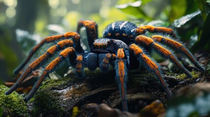 Wall Mural - Fearsome Tarantula Lurking in the Moss Covered Forest A Captivating Close Up of a Venomous Arachnid Predator Amid the Natural Environment