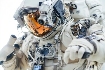Wall Mural - close-up view of a person wearing a space suit, ready for an adventure