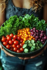 Sticker - A person holding a bowl of colorful vegetables and fruits