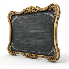 3D icon cartoon chalkboard sign with decorative frame, isolated on a white background 