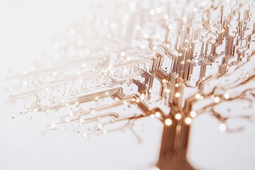 Poster - A detailed view of a circuit board designed in the shape of a tree, with electronic components and wires forming the branches and trunk