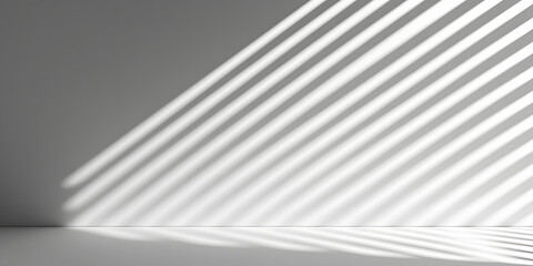 Poster - Striped light and shadow patterns cast on a minimalist gray wall and floor.  Perfect for background or overlay. Clean, modern aesthetic.