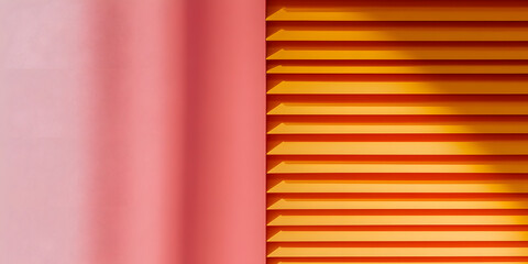 Poster - Abstract background with contrasting colors.  A vibrant orange slatted surface against a soft pink wall creates a modern, geometric design. Perfect for design projects.