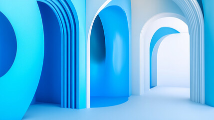Fototapete - Abstract blue arches with smooth curves and soft gradients in modern digital design