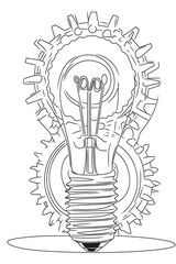 Poster - A close-up of a light bulb with intricate gear mechanisms in the background