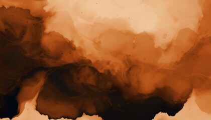 Poster - pouring colorful paint, mixing brown and orange tones into mesmerizing fluid artwork with dynamic sw
