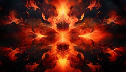 Aufkleber - Fiery symmetrical flames dancing in vivid red and orange hues, illuminating creative design spaces