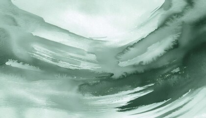Poster - watercolor paint strokes blending green and white, forming abstract fluid design with textural artis