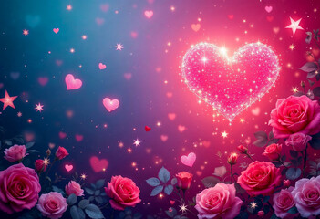 Wall Mural - happy valentine day,new year,mother day, father day, sister's day, Brother day, teacher day,perpose day,women day, Beautiful Heart Roses and star banner or Card.generative ai