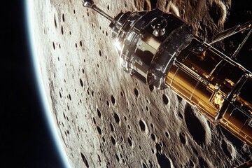 Wall Mural - space station on the lunar surface, with craters and rocks in the background