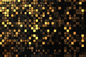 Poster - a modern design element featuring a dark gold and black background with small squares of light, perf