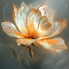 Wall Mural - an ethereal digital artwork showcasing a radiant flower with translucent petals that glow with hues 
