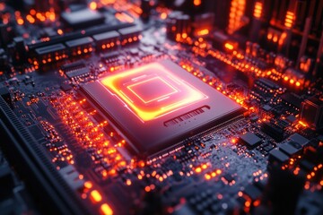 Poster - close-up view of a computer motherboard components and circuitry