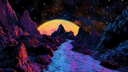 Wall Mural - cosmic journey of colors space digital art galactic environment vibrant viewpoint imagination concep