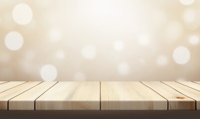 Aufkleber - A polished wooden table with a soft, golden bokeh backdrop, radiating warmth and elegance. Perfect for festive displays, branding, and celebratory themes