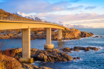 Wall Mural - norway. travel in the north. bridge for cars between the islands. nature in fjords. panoramic view. 