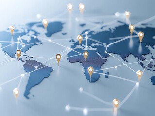 Poster - this image showcases a detailed world map with interconnected pins, representing global connections,