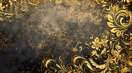 Wall Mural - Luxury golden filigree background, intricate scrolls & gilded patterns on aged stone texture, reminiscent of ancient temples and royalty. Gilded Temple. Illustration