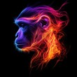 © Popelniushka - Vibrant Monkey Visage. Colorful Flames Surrounding an Abstract Monkey Head Portrait on Dark Canvas