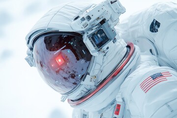 Wall Mural - a close-up view of a person wearing a space suit, suitable for use in science fiction or futuristic 