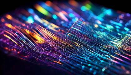 Poster - stunning abstract image of iridescent, glowing lines creating a dynamic, wave-like pattern. perfect 