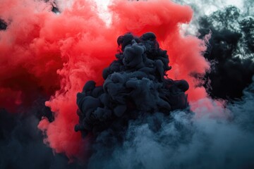 Wall Mural - A red cloud of smoke is suspended in the air, possibly from an industrial or natural source