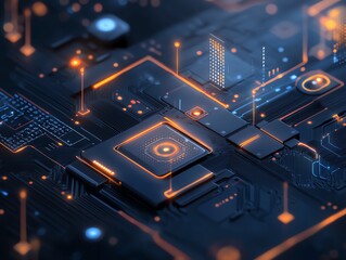 Poster - A close-up image of a futuristic circuit board with intricate designs and glowing elements