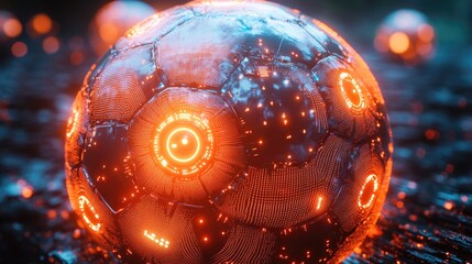 Poster - a soccer ball with glowing lights, perfect for sports or technology-related concepts