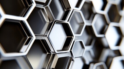 Poster - Close-up of a metal structure featuring interconnected hexagons, suitable for use in industrial or technical contexts