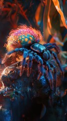 Wall Mural - Captivating macro photograph showcasing the intricate and vibrant details of a colorful tarantula spider  The image highlights the unique texture patterns and features of this exotic arachnid