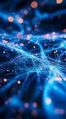 Leinwandbilder - Abstract Blue Network Luminescence: Glowing Filaments and Bokeh Lights