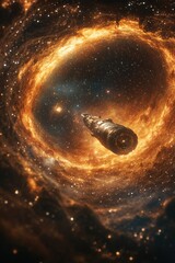 Wall Mural - a futuristic space station floating in a galaxy, great for sci-fi and technology concepts