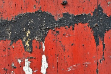 Poster - A detailed view of a red and black painted wall with textures and patterns