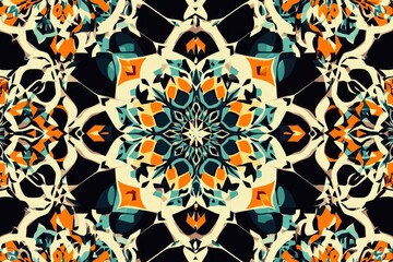 Poster - A geometric flower design on a dark or black background, ideal for use in graphic designs, packaging, and digital art