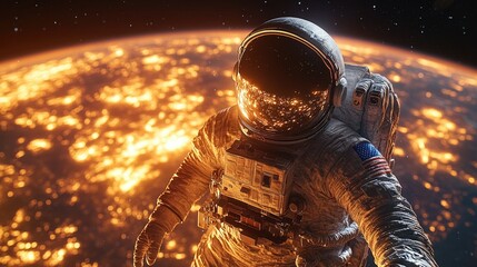 Wall Mural - astronaut standing near a distant planet, suitable for sci-fi and futuristic themes
