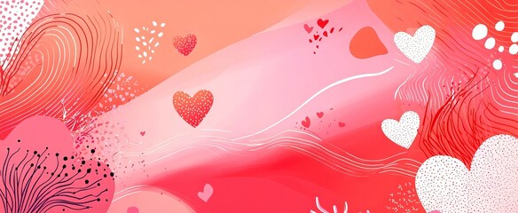 Wall Mural - Abstract Valentine Art with Hearts and Patterns in Pink and Red Illustration. Concept of Love, Romance, Abstract Design, and Valentine's Day Celebration