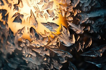 Wall Mural - A frost-covered window with intricate patterns and textures