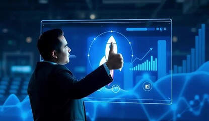 Poster - Businessmen Launching Rocket: Investment Growth, Strategic Planning, Corporate Startup, Objective Value Development, Leadership, Target Market, Aiming