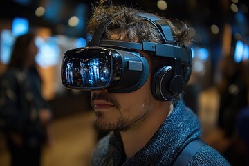 Poster - A person wearing augmented reality glasses, concept of technology and innovation