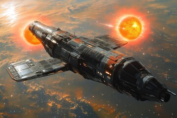 Wall Mural - a spaceship soaring through the sky with the sun shining bright in the background