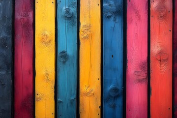 Wall Mural - Colorful Wooden Planks Background for Creative Design and Decor Projects