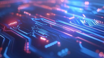Poster - This design showcases an abstract blue circuit board filled with vivid glowing elements creating a futuristic and high-tech feel. Perfect for digital and technology themes