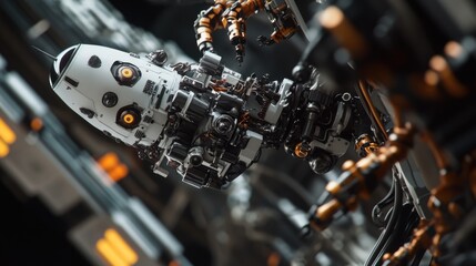 Poster - A detailed view of a robot's head and arms, perfect for illustrating mechanical concepts or futuristic themes
