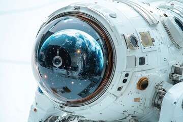 Wall Mural - close-up of an astronaut's helmet with a planet in the background, ideal for space-themed projects o