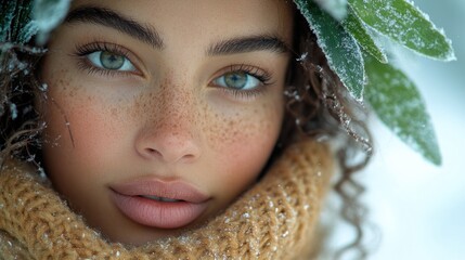 Wall Mural - A close-up shot of a person with a scarf wrapped around their head or neck, suitable for use in fashion, travel, or lifestyle context