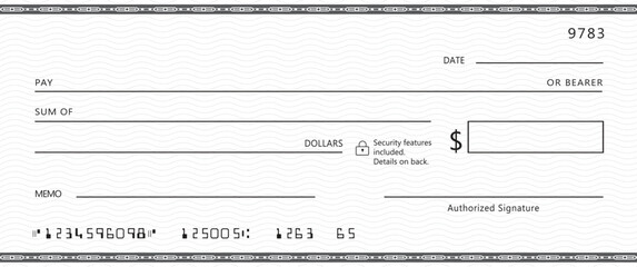Wall Mural - blank bank check, checkbook cheque template with blue guilloche, vector mockup. money payment bank c