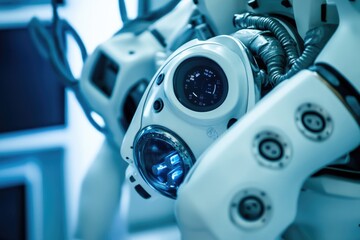 Poster - Detailed view of a robot's head with mechanical features and details