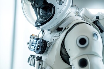 Wall Mural - close-up of astronaut's face and helmet in space suit, ideal for sci-fi or technology-themed designs