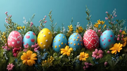 Wall Mural - A vibrant Easter sale banner with colorful eggs and festive elements designed for seasonal promotions